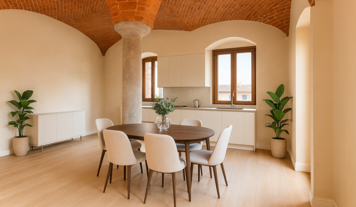 Cucina elegante in un antico spazio