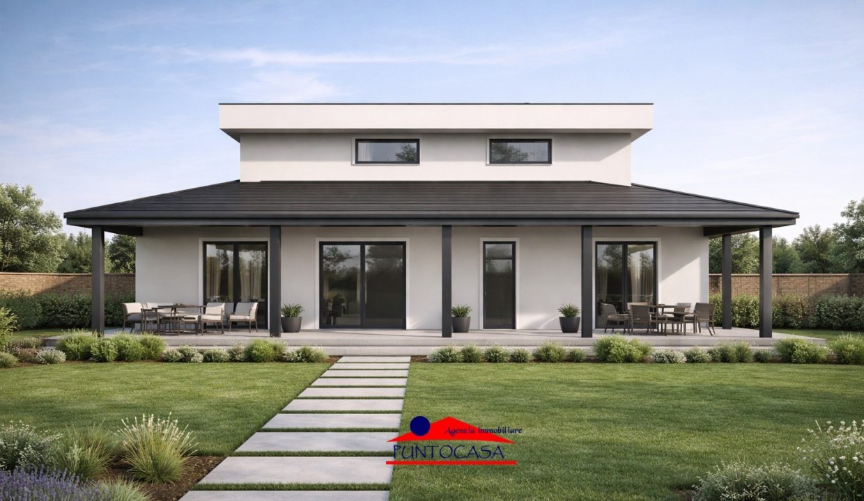 Casa moderna con patio e giardino