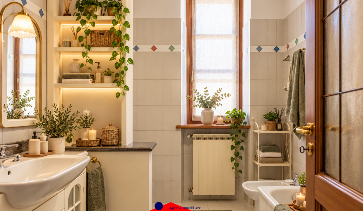 Bagno caldo e naturale con dettagli verdi