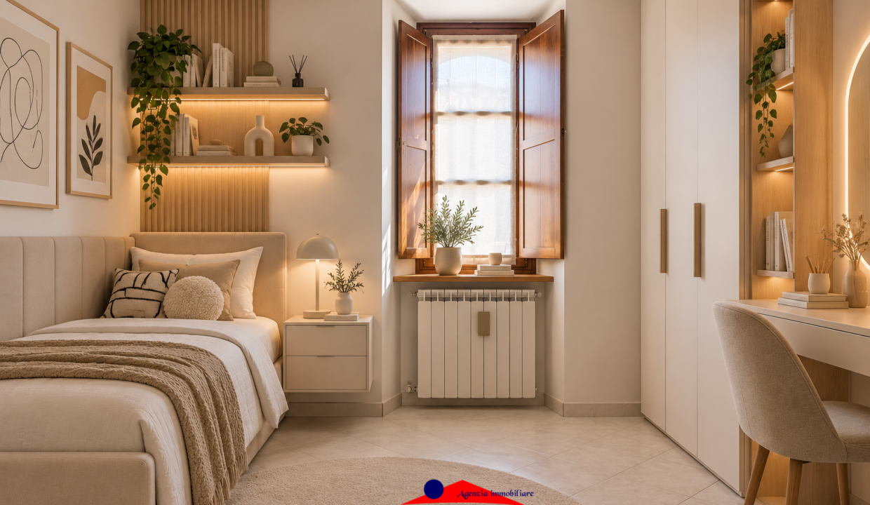 Camera da letto scandinava calda e minimalista