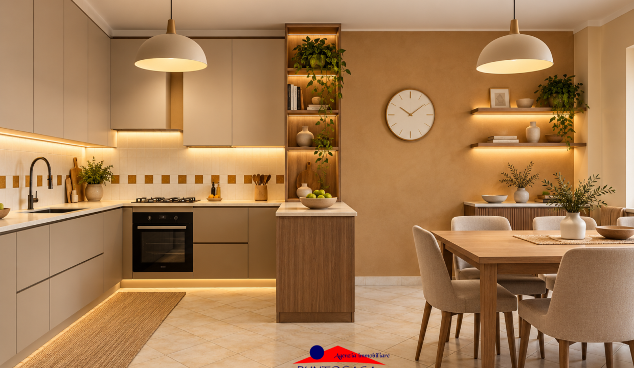 Cucina moderna calda e minimalista