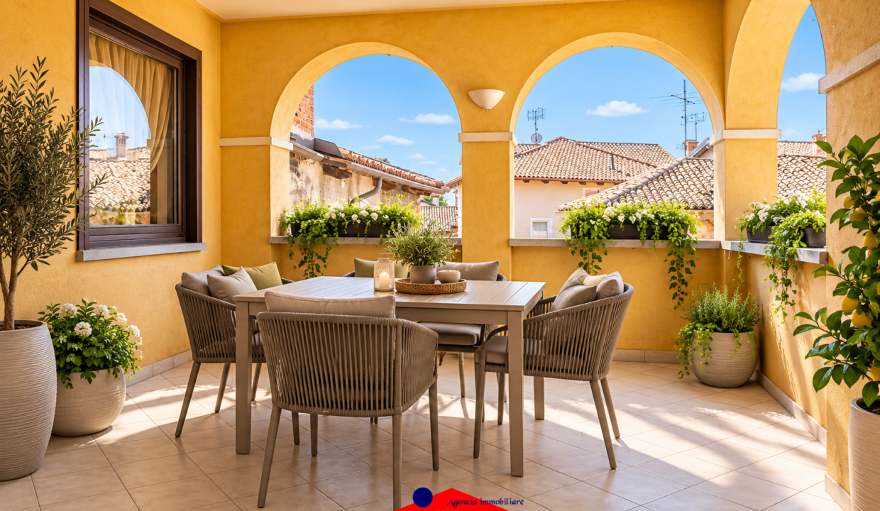 Terrazza mediterranea tra archi e piante